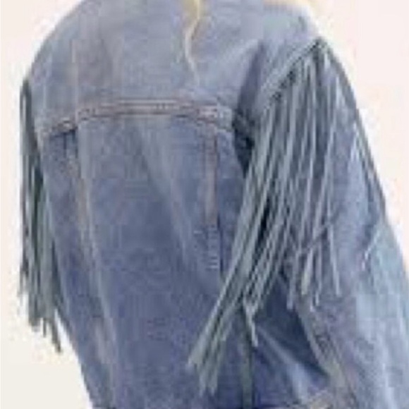 We The Free -Free People Blue Fringe Jean Jacket - Picture 2 of 8